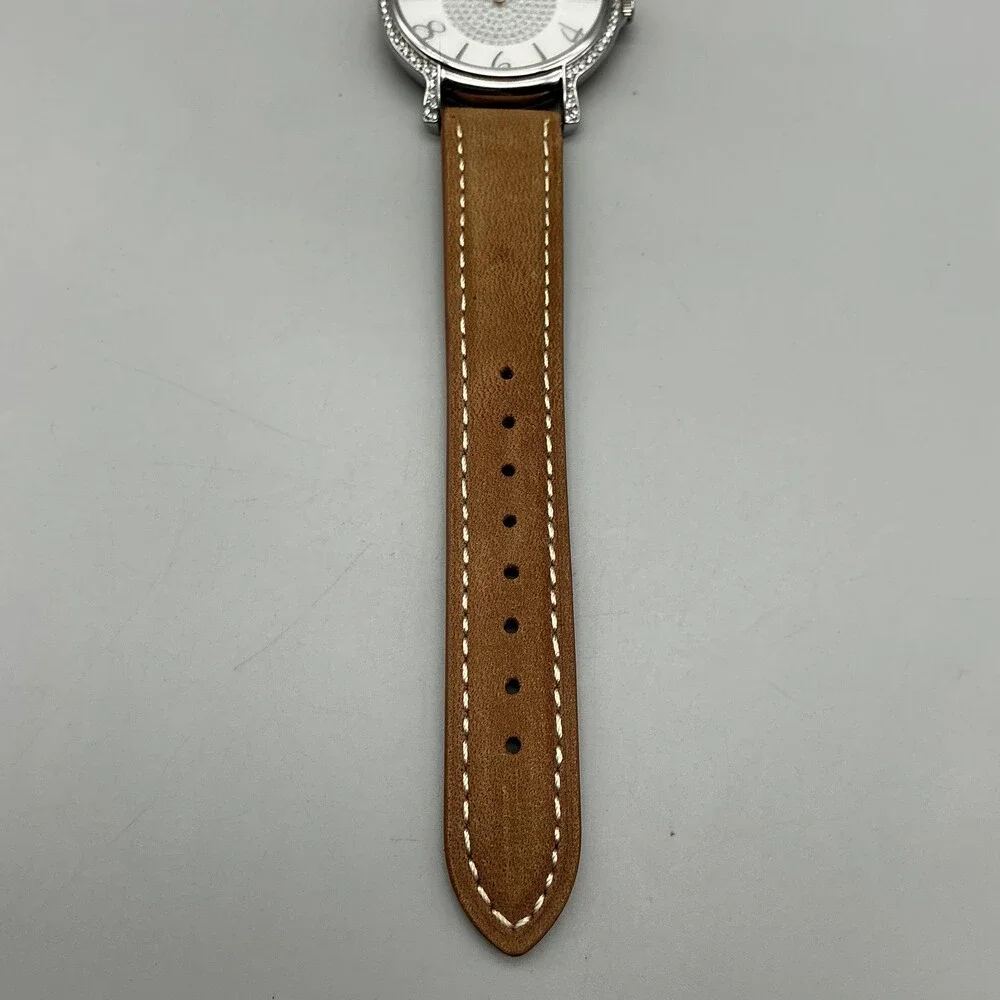Anne Klein Womens Watch 37mm MOP Dial Brown Leather Crystals New Battery